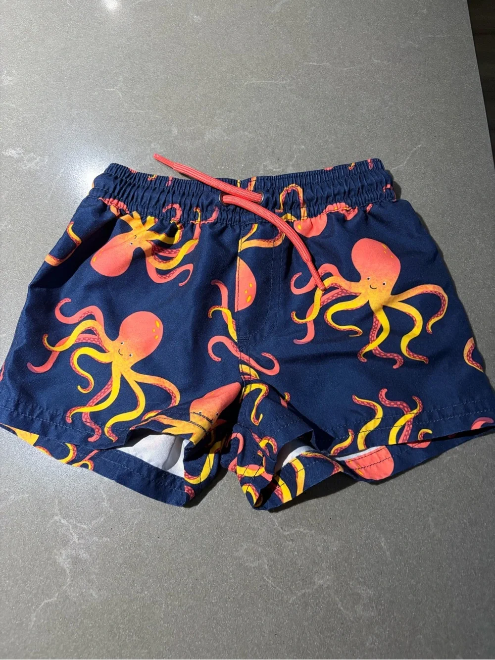 Carter's Navy Swim Trunks with Orange & Yellow Octopus Print